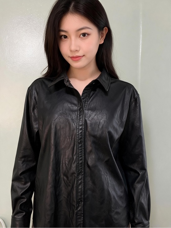 Lucky Brand Jackets & Blazers - Lucky Brand Woman’s Black Faux Leather Button-Front Shirt  Size XL